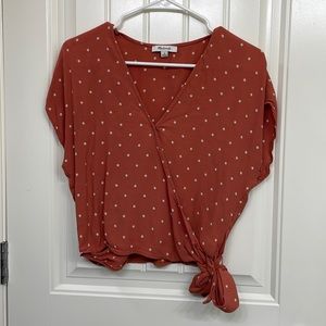 Madewell wrap crop top.  Burnt orange with white polka dots.Tie at waist